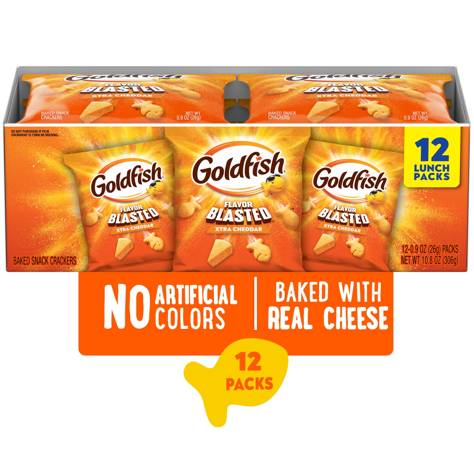 Goldfish Flavor Blasted Crackers, Xtra Cheddar Snack Packs, 12 Count Multipack