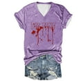 thumbnail image 1 of Tops Cortos para las Mujeres, Halloween Impreso V-Cuello Camiseta de Manga Corta, Tela de Imitación de Moda Casual, 1 of 3