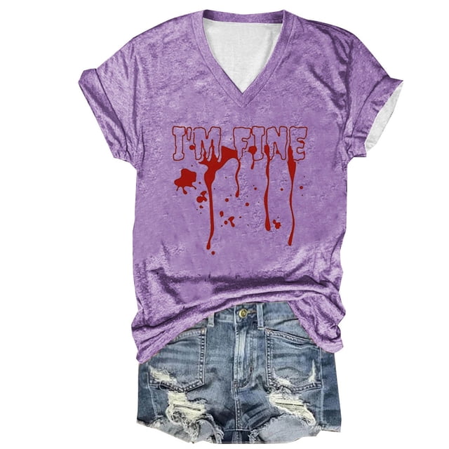 Tops Cortos para las Mujeres, Halloween Impreso V-Cuello Camiseta de Manga Corta, Tela de Imitación de Moda Casual