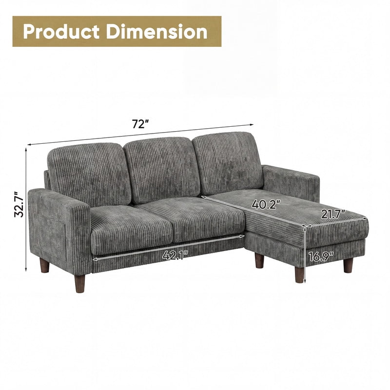 Homall Cloud Modular Sectional Sofa 3 Seat L-Shaped Cloud Oversized Sofa Couch for Living Room, Apartment and Small Space,Corduroy Gray
