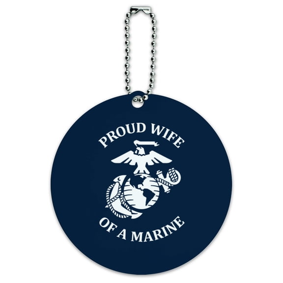 Proud Wife of a Marine USMC White Logo on Blue Officially Licensed Round Luggage ID Tag Card Suitcase Carry-On