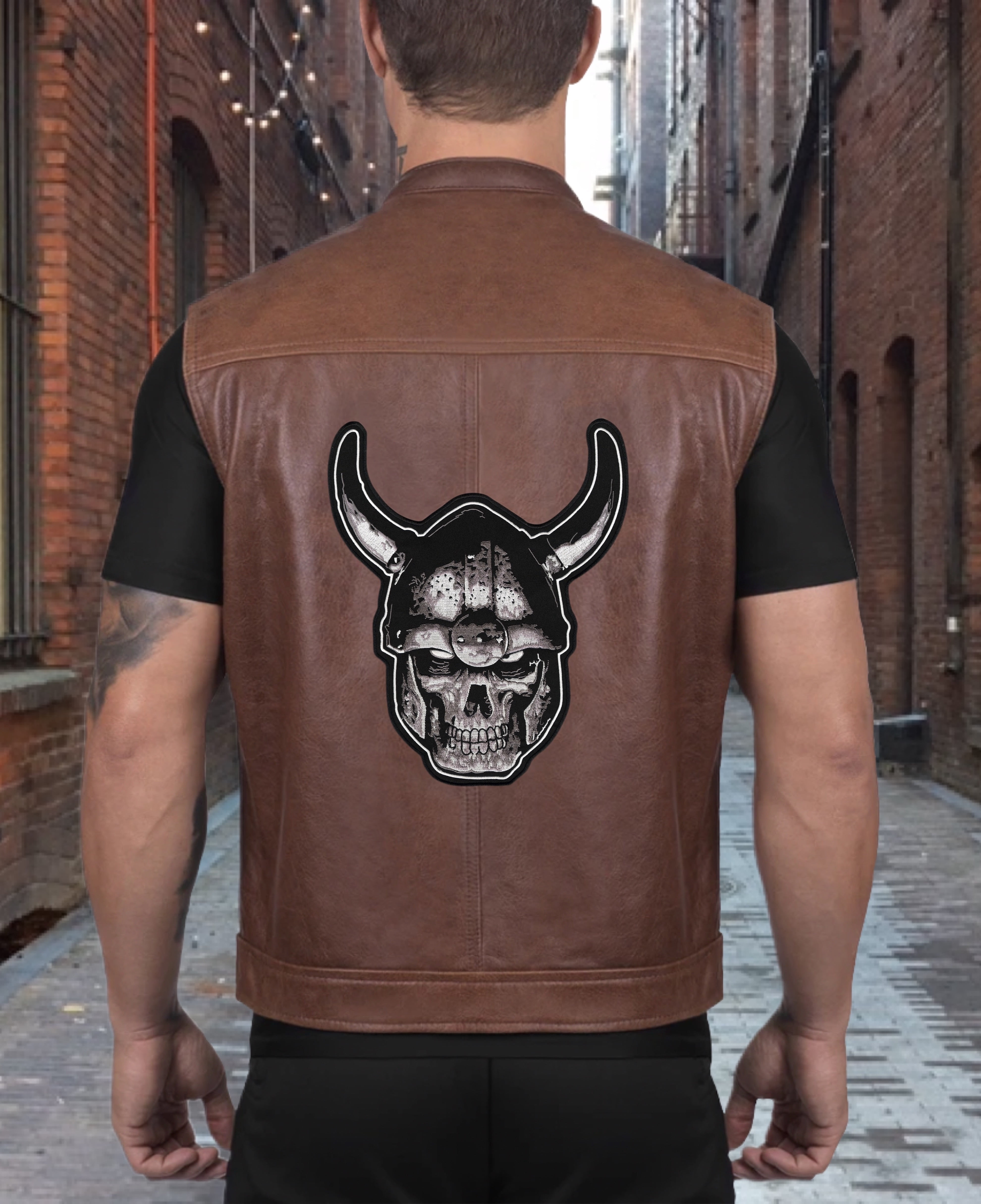 Viking Warror Skull Patch 12" | Realistic Metal Halfskull Goth Punk Skeleton Dead Demon Slayer Large Embroidered Center Back Patch Iron On - by Nixon Thread Co.