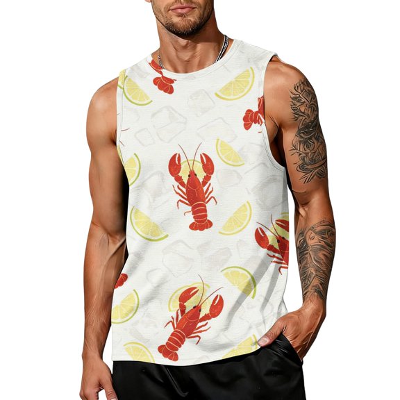 GrmtClth Mens Beach Sleeveless Tank Top Cute Lobster Tropical Palm Pattern Loose Fit Casual Tee Summer Blouse Daily Outdoor Vest Clothes Finished With Subtle Ocean Motifs Blue XL