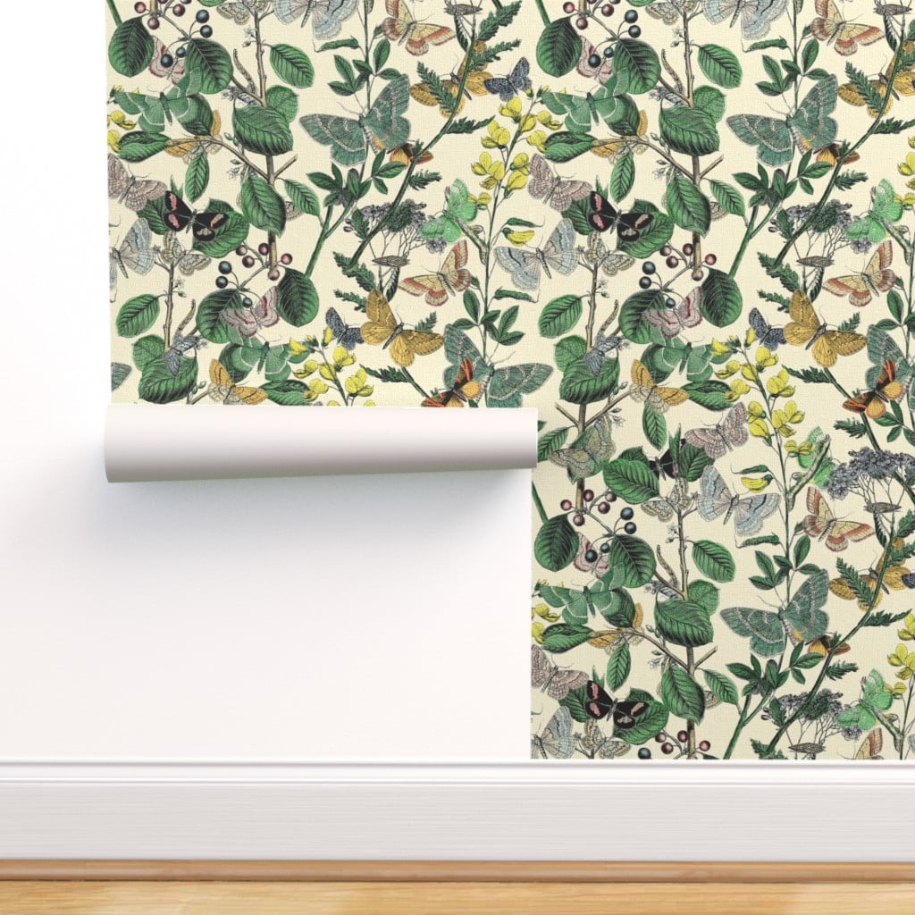 Peel-and-Stick Removable Wallpaper French Green Illustration Vintage Floral