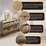 Shoe Cabinet Storage for Entryway, Modern Fluted Shoe Rack Cabinet with 4 Flip Drawers, Large Shoe Organizer for Living Room