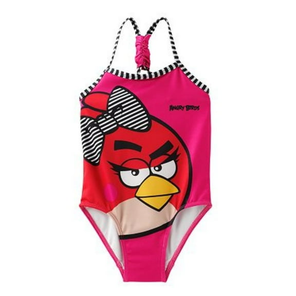 Toddler Girls Pink 1 Piece Angry Birds Swim Suit Pink & Red 3T