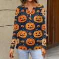 thumbnail image 4 of Women's Halloween T-Shirt Plus Size V-Neck 3/4 Sleeve Top, Witchy Print Halloween Blouse Fall Party and Casual Outfit 02-Yellow 2XL, 4 of 5