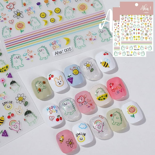 Pegatinas de dinosaurio para decoración de uñas, pegatinas de monstruo lindo para decoración de uñas, pegatinas de sonrisa amorosa, 3D, autoadhesivas, diseño de bricolaje, tendencia de moda, glamour,