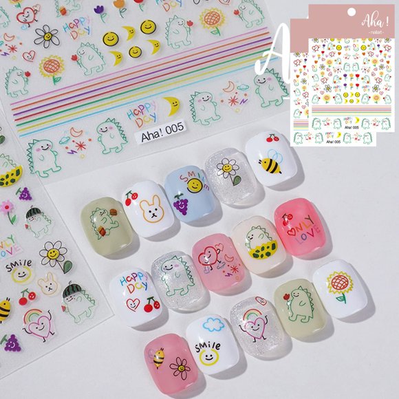 Pegatinas de dinosaurio para decoración de uñas, pegatinas de monstruo lindo para decoración de uñas, pegatinas de sonrisa amorosa, 3D, autoadhesivas, diseño de bricolaje, tendencia de moda, glamour,