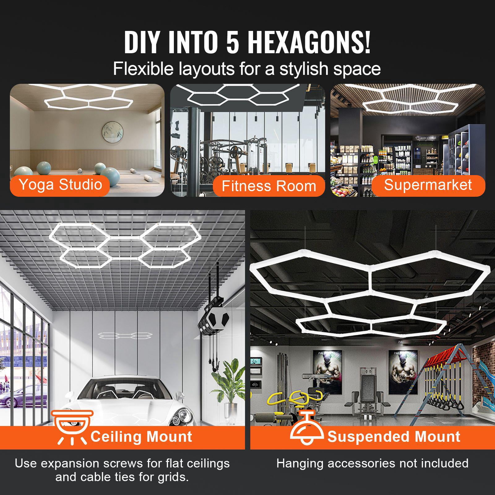 Hexagonal LED Garage Light 26400 Lumens 6500K Cool White DIY Workshop Lighting for Gyms Basements Studios