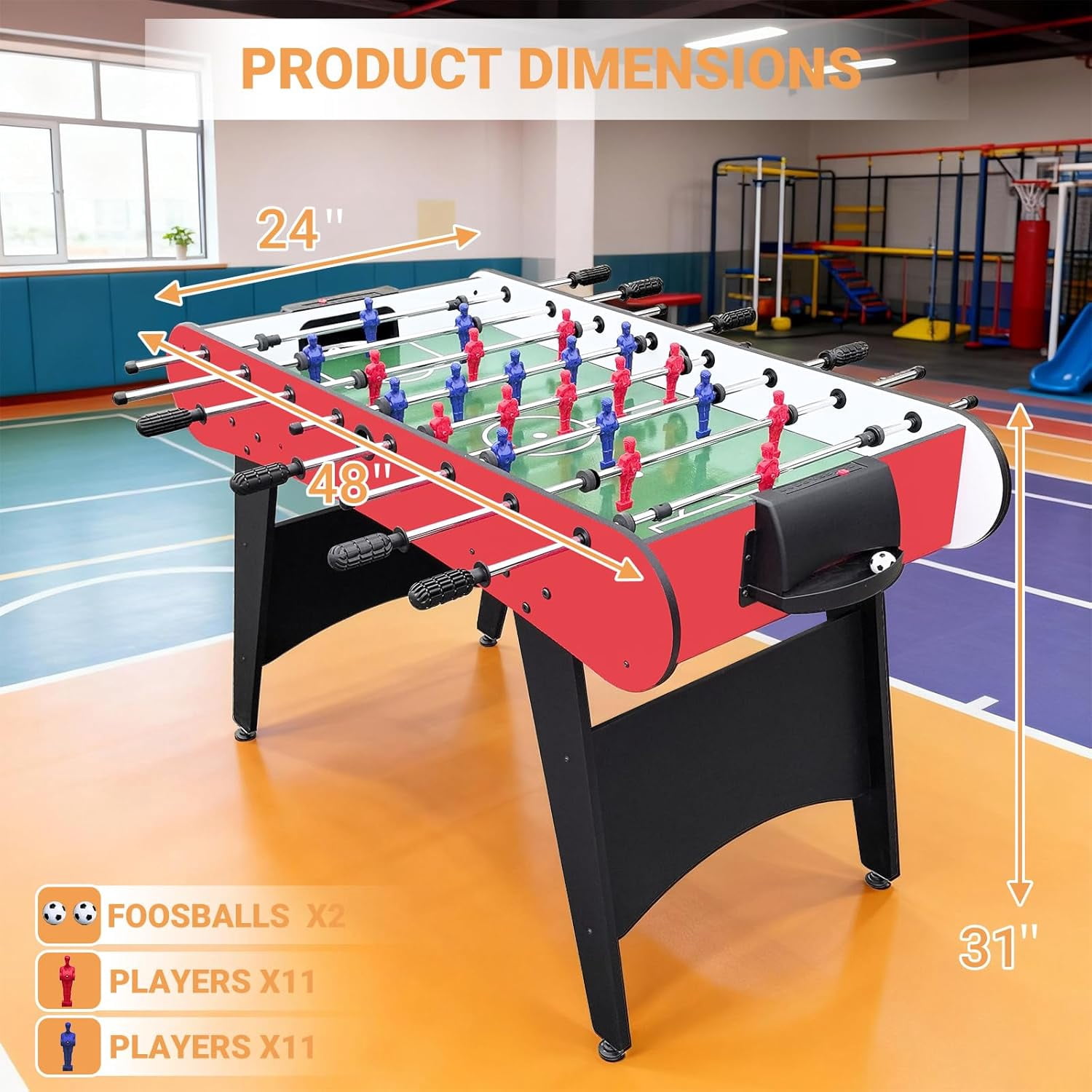 Kosevpou Foosball Table, 55/52/48 Large Size Soccer Game Tables for Adults & Kids, Table Games Includes 2 Foldable Cup Holders & 2/4 Balls with Sturdy Leg Levelers