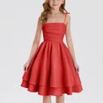 thumbnail image 2 of lcziwo Girls Summer Dresses Spaghetti Strap Ruched A Line Dresses Flowy Tiered Casual Beach Midi Sundress Red 11-12 Years, 2 of 8
