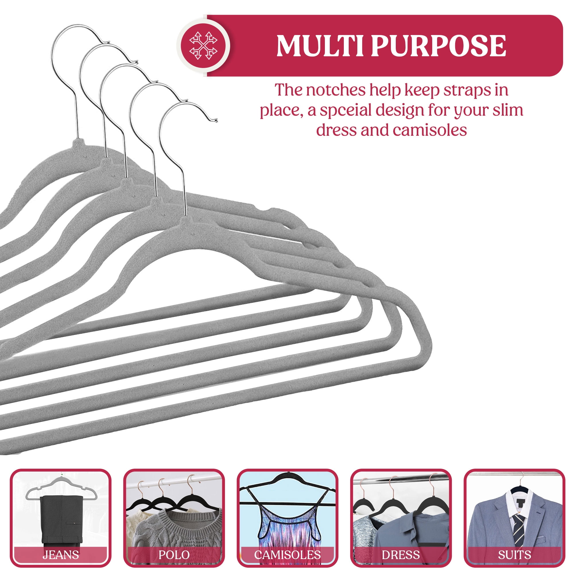 Lux Decor Collection Gray Non-Slip Velvet Hangers - Space Saving Hangers - 50 Pack