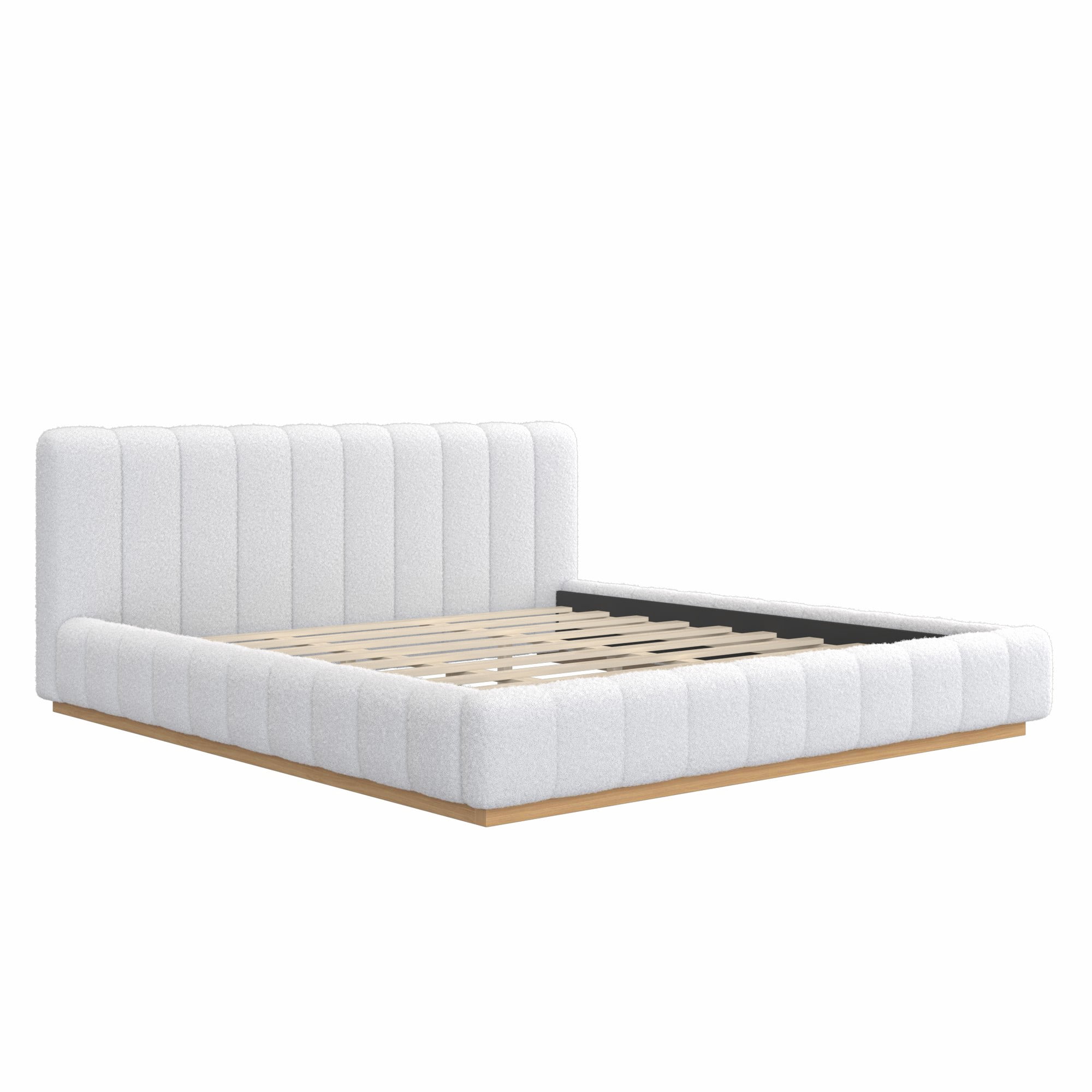 Euroco Boucle Upholstered King Size Platform Bed, White