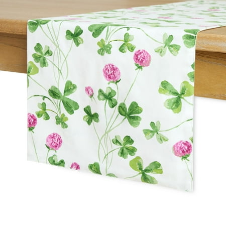 Martha Stewart Clover Medow Reversible Table Runner, 14"x72", White/Green