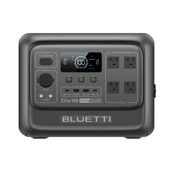 BLUETTI Elite 100 V2 Portable Solar Generator, 1024Wh LFP Battery, 1800W AC Output, Compact Backup Power for Camping and Home