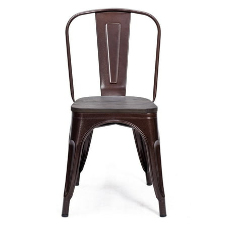 dining stool costway bistro stackable copper chair metal wood side