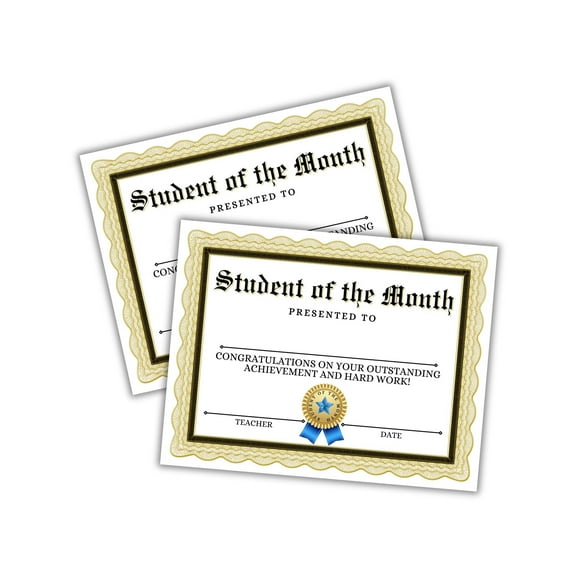 Student of The Month Award 10pk 8.5x11 Linen Composition Classic Gold Vintage Certificate of Achievement Elementary School Teacher