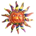 thumbnail image 1 of Sol de pared de metal de 12,7 pulgadas para interiores y exteriores, estilo Art Deco, para jardín, con caras de sol de colores colgantes, 1 of 5