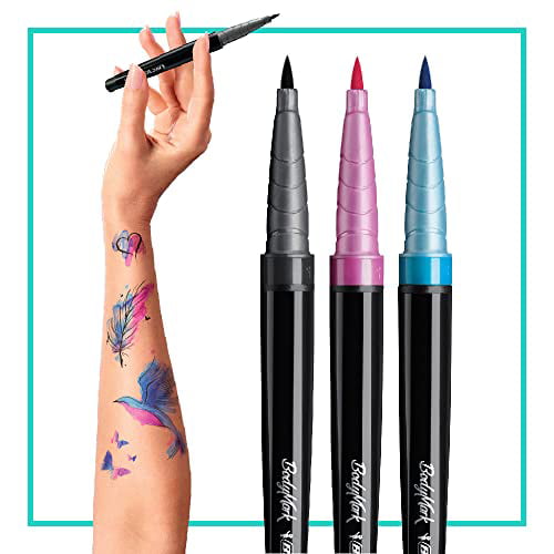 Hand Art Temporary Tattoo Pens, 4 Pens:Green,Pink,Blue,and Black