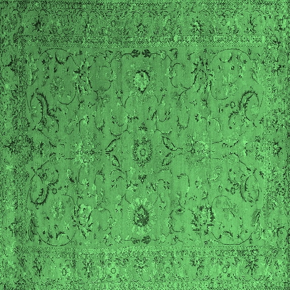 Ahgly Company Indoor Square Oriental Emerald Green Industrial Area Rugs, 6' Square