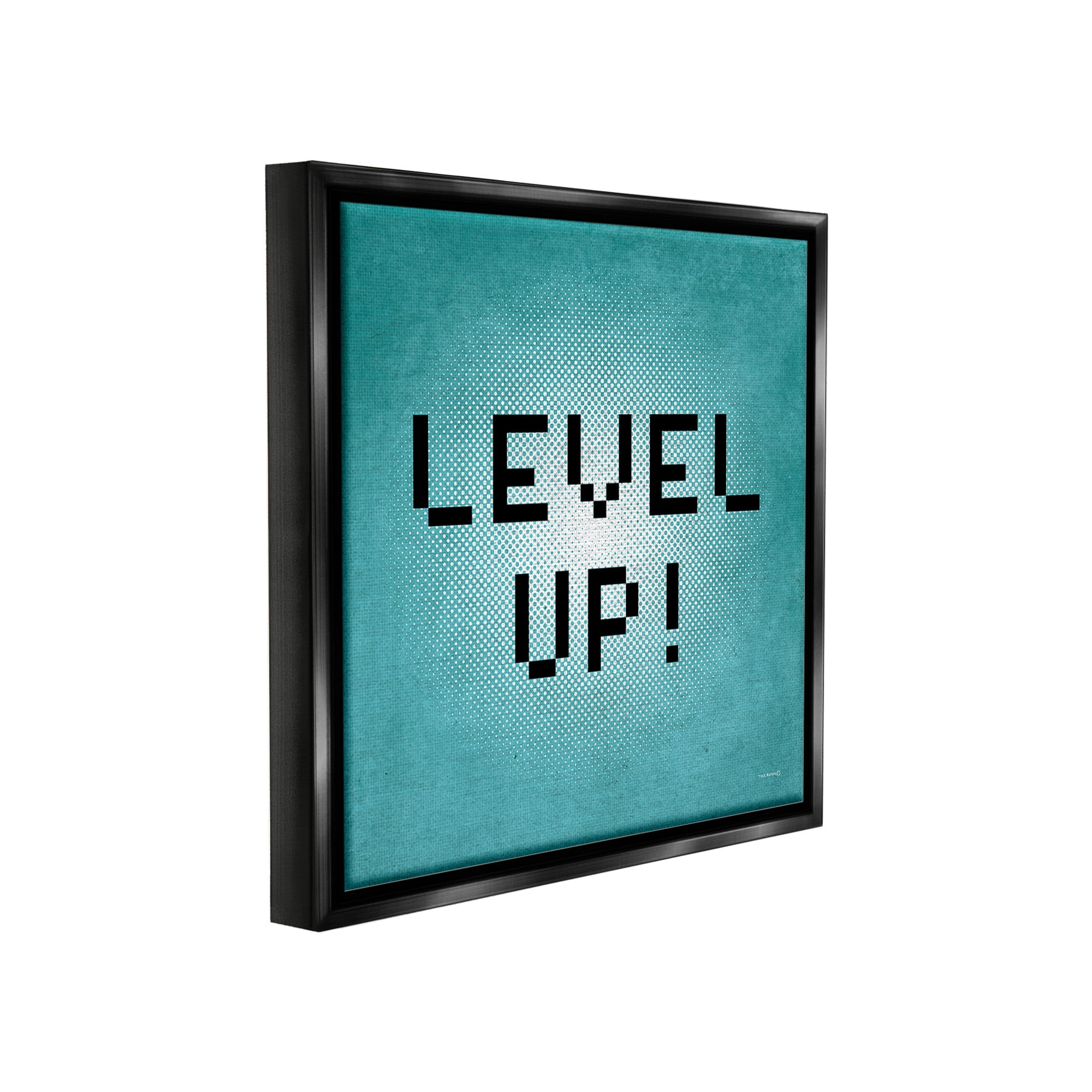 Stupell Industries Level Up Vintage Pixels Typography Painting Black Floater Framed Canvas Art Print Wall Art, 18 x 18