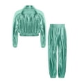 thumbnail image 3 of iixpin Boys Girls 2Pcs Dance Outfits Sequin Jacket with Pants Set Hip Hop Jazz Dance Birthday Party Costume Light Green 8, 3 of 6