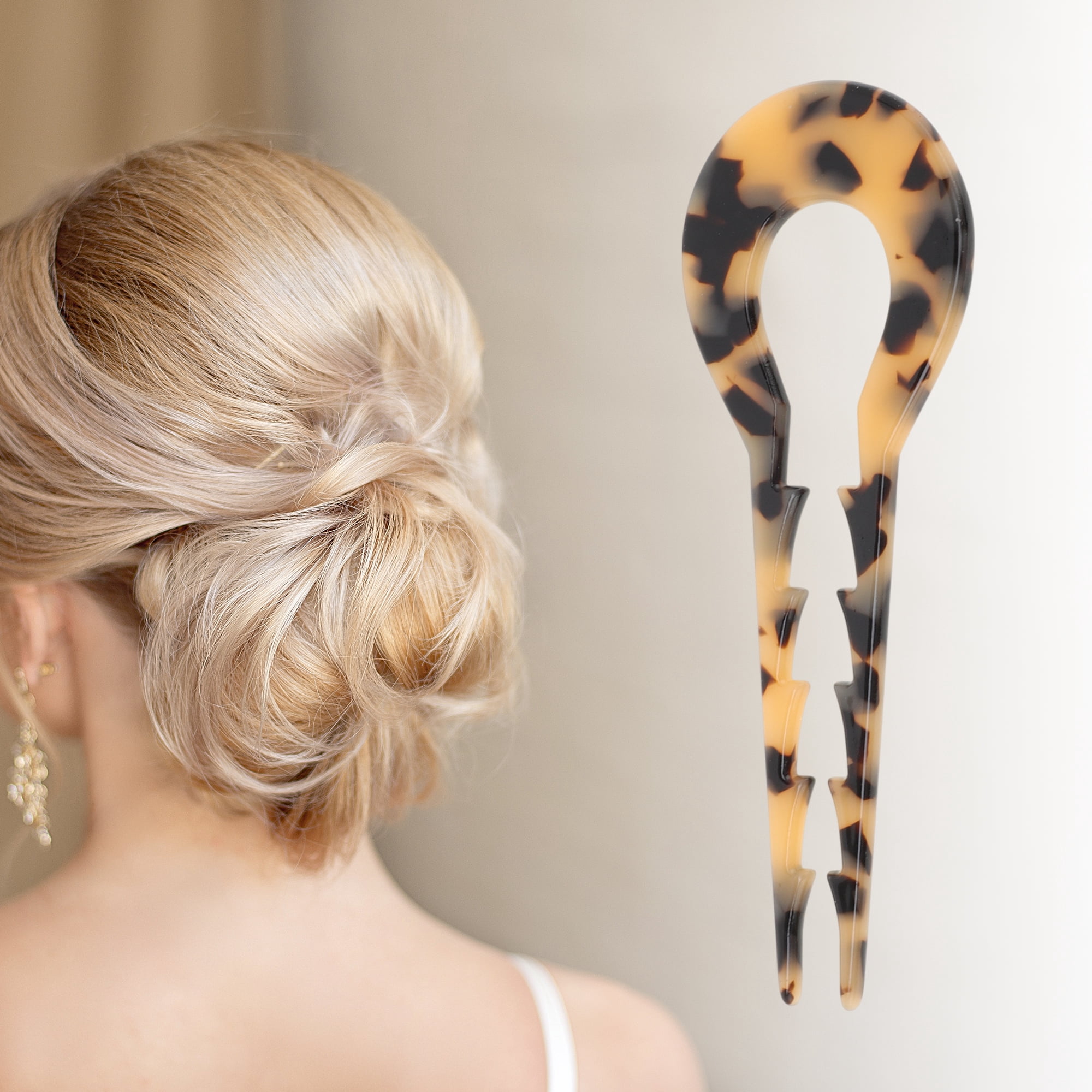 Unique Bargains Comfortable No Slip U-shaped Toothed Chignon Pin for Women 1 Pc Light Brown