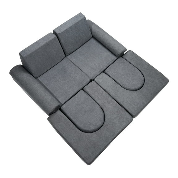 KFFKFF Children's Modular Sofa, 10-Piece Play Couch Set for Toddlers, Convertible Kids Lounge Chair, Playroom Seating with Washable Cover, Grey, Ideal for Boys & Girls