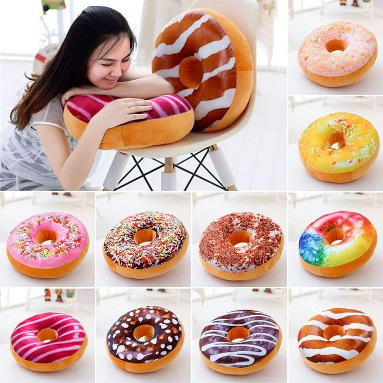 4 Pcs Donut Pillow 3D Digital Print Round Throw Pillow 16 Inches Donut Seat  Back Stuffed Cushion Funny Decorative Soft Plush Food Stuffed Decor Seat