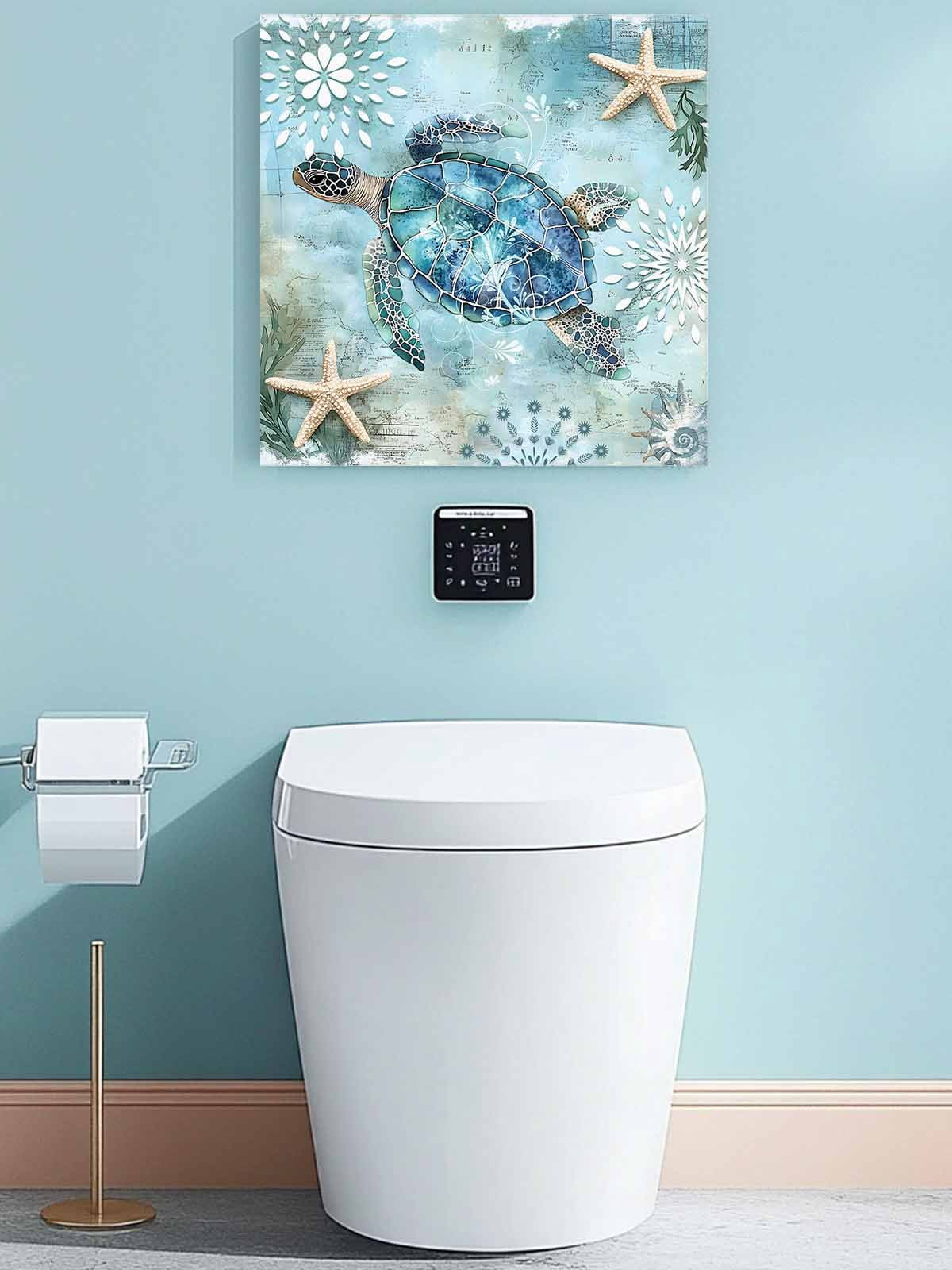 Ocean Sea Canvas Wall Art, Turtle Starfish Undersea Nautical Vintage Blue Framed Wall Decor Modern Artwork Prints Painting for Living Room, Bedroom, Kitchen & Cafe Decor 16x16 Inch