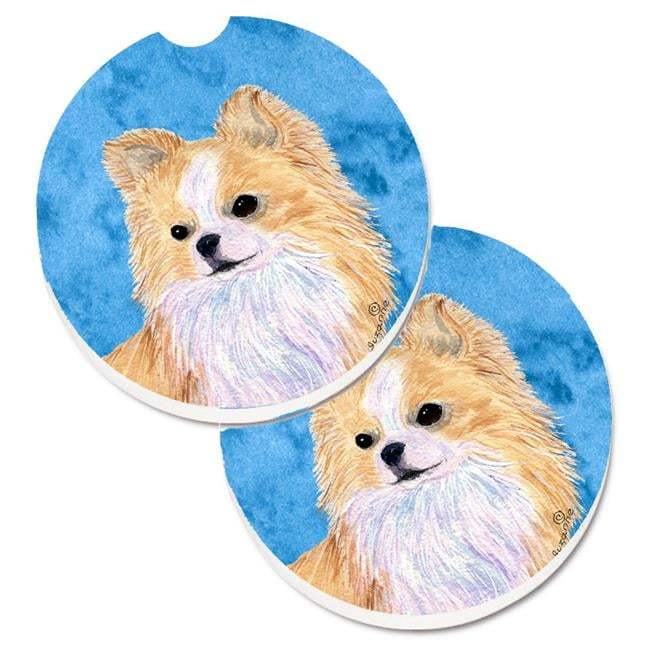 Blue Longhaired Chihuahua Set Of 2 Cup Holder Car Coaster