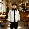thumbnail image 3 of EnJoCho Boys Corduroy Collar Jacket Kids Casual Plaid Windbreaker Zip‑Up Button Outerwear With Pockets Boys Girls Stylish Outdoor Outwear For 3‑10 Years, 3 of 7