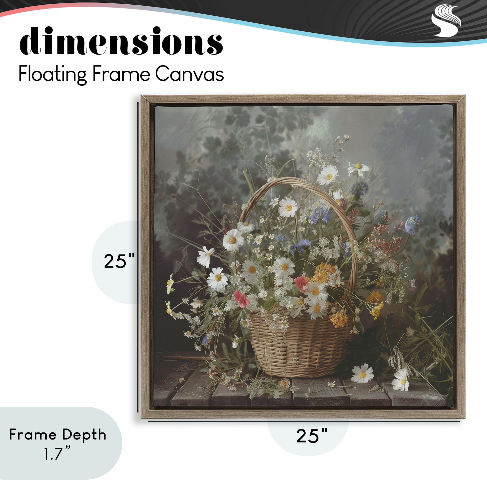 Stupell Industries Florals In A Basket Arrangement Brown Framed Floater Canvas Wall Art, design by Lazar Studio