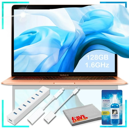 2019 MacBook Air 13-inch: 1.6GHz dual-core Intel Core i5, 128GB (Gold) with Adapter Cord bundle and 7 port USB Hub Essentials