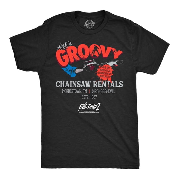 Mens T Shirts Ashs Groovy Chainsaw Rentals Evil Dead Movie Tee For Men Graphic Tees