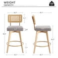 thumbnail image 5 of Zesthouse 26.2" Swivel Counter Height Bar Stools Set of 2, Upholstered Linen Counter Stools with Rattan Back, Mid Century Barstools with Solid Wood Legs for Kitchen Island, Gray, 5 of 12