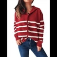 thumbnail image 2 of Suéteres de Larga con Bloques de Color para Mujer, Blusas A Rayas, Cárdigan de Punto con Botones y Abertura Frontal, Abrigos y Chaquetas. Rojo M, 2 of 10