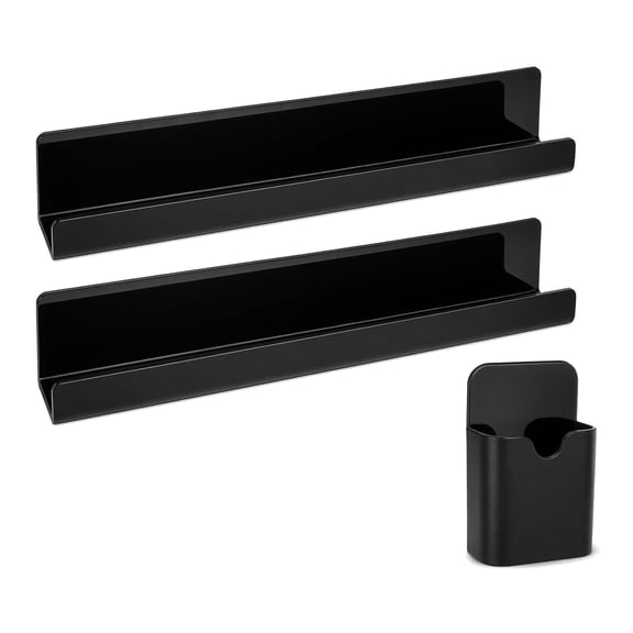 WEAIZYS 2Pcs Magnetic Book Shelf for Whiteboard, Acrylic Book Holder & Pen Holder, Black