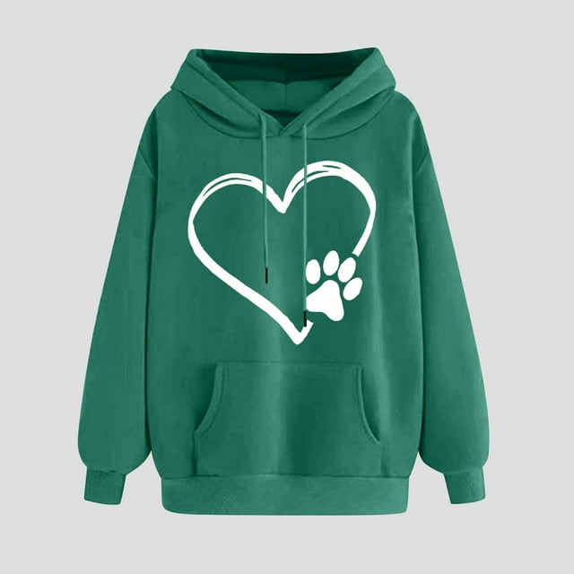 UPPADA Womens Heart Pattern Hoodies Cute Drawstring Hooded Sweatshirts Fall Long Sleeve Oversized Hooded Pullovers Blouse Womens Pullover Hoodies Mint Green,S