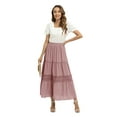 thumbnail image 2 of Women's Polka Dot Hollow Out Long Skirt Lace Stitching Pleated Loose High Waist Dress, 2 of 8