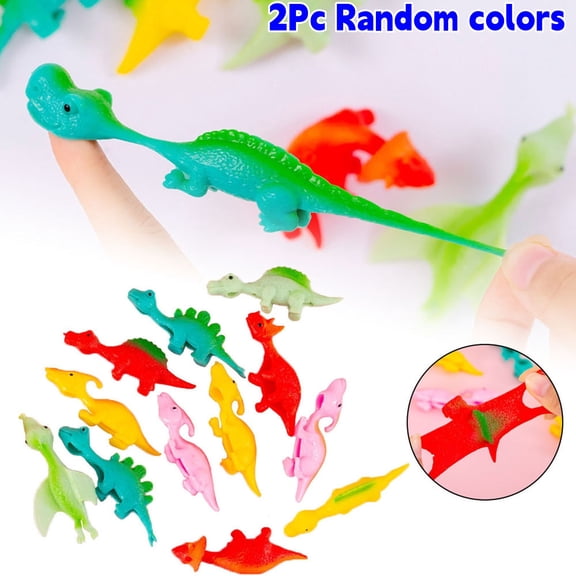 2Pc Slingshot Dinosaur Finger Toys Sticky,Dinosaur Finger Slingshot Toys,Flick Stretchable Rubber Dino Catapult Toys,Flying Stretchy Animals For Party Favor Gifts,Shooter Games,Random Colors