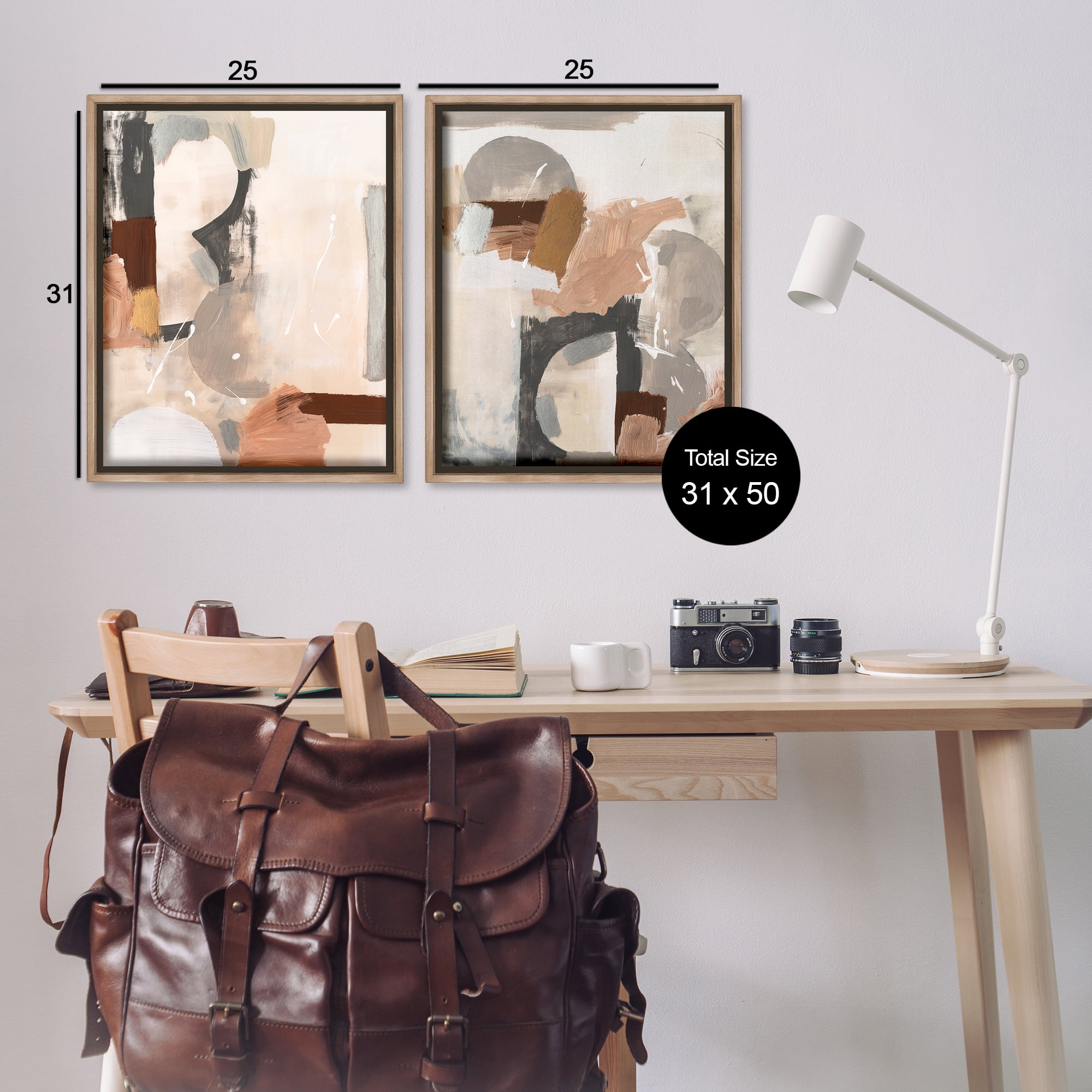 Stupell Industries Abstract Neutral Shapes Brown Abstract Painting Brown Floater Framed Canvas Art Print Wall Art, 31 x 25, Set of 2