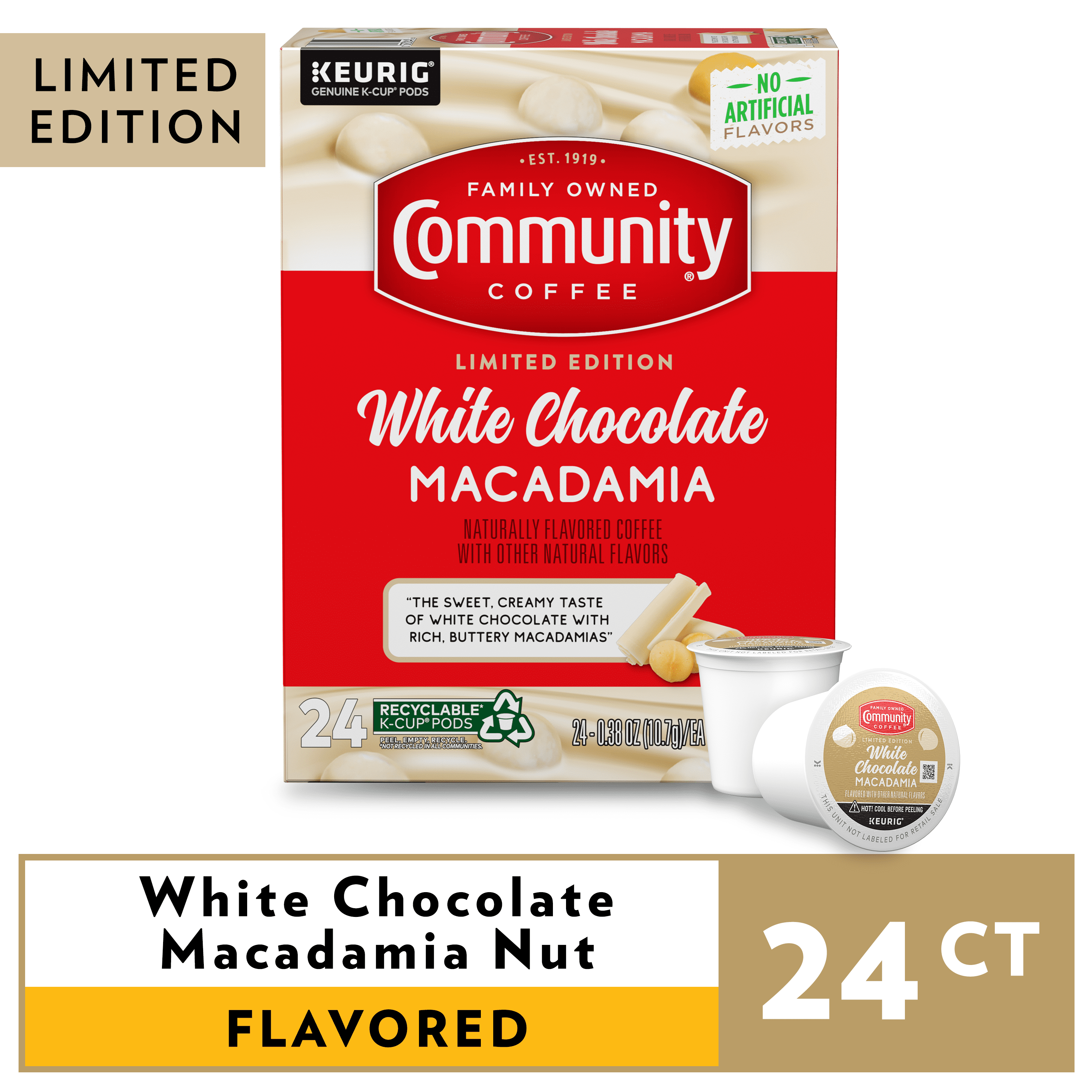 Community Coffee White Chocolate Macadamia Pods for Keurig Kcups 24 Count