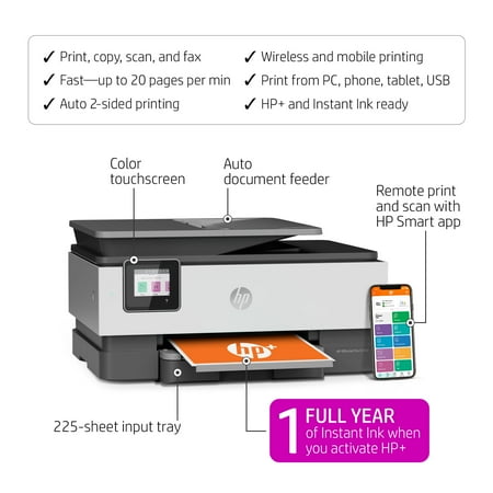 HP - OfficeJet Pro 8034e Wireless All-In-One Inkjet Printer with 12 months of Instant Ink Included with HP+ - White