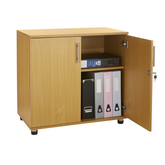 MMT Beech 2 Door Locking Cupboard Bookcase, 29.5" Tall