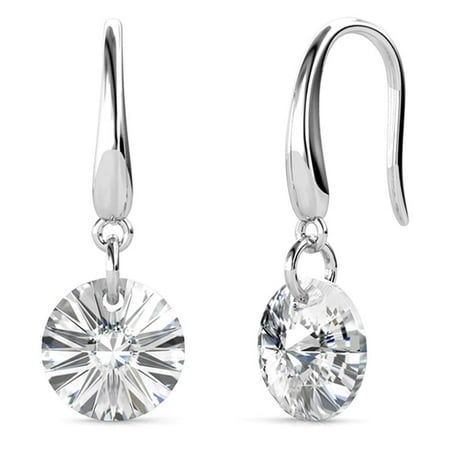 Cate & Chloe Reese White Gold Dangle Earrings, 18k White Gold Plated Earring Set with Solitaire Round Cut Swarovski Crystal, Dangling Earrings for Women