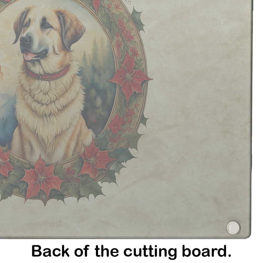 Anatolian Shepherd Dog Christmas Flowers Glass Cutting Board 12 in x 15 in