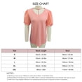 thumbnail image 3 of Women V Neck Top Short Puff Sleeves Lace Splicing Pure Color Loose Fitting Summer T Shirt Orange Pink L, 3 of 3