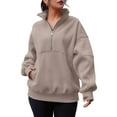 thumbnail image 2 of Xmarks Womens Half Zip Sweatshirt Oversized Long Sleeve Collar Drop Shoulder Solid 1/4 Zipper Pullover Jacket with Pockets S-XL, 2 of 3